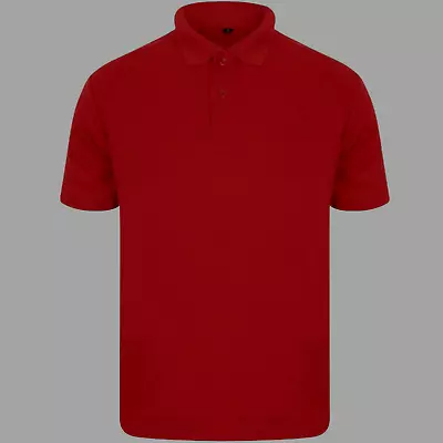 UNISEX Polo Shirt Short Sleeve T Shirts Plain Casual Work Cotton Top - RED • £8.99