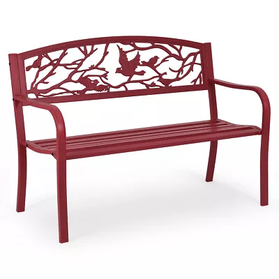 Patio Garden Bench Park Yard Outdoor Furniture Cast Iron Porch Chair Red • $109.95