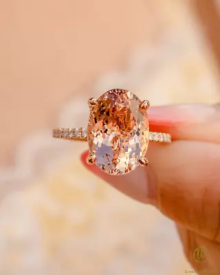 2.50CT Oval Cut Lab Created Morganite Ring For Engagement 14k Rose Gold Plated • $133.19