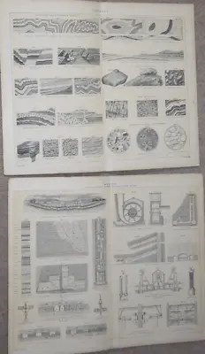 £1.99 • Buy A Pair Of Double Page Plates Illustrating Geology & Mining