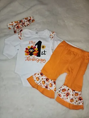 NWT~Baby Girls 3pc FIRST THANKSGIVING Outfit~6-9m • $18