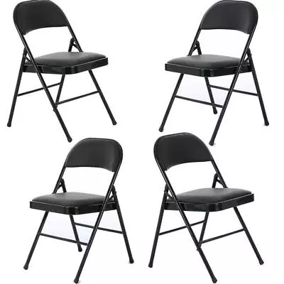 4 Pack Black Padded Folding Chairs Stackable Picnic Party Commercial Set Of 4 • $69.98