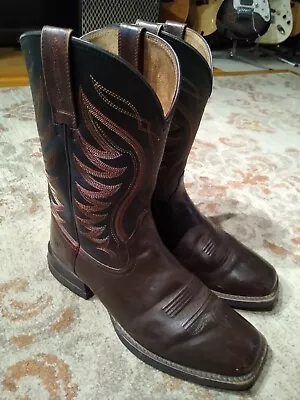 Ariat Amos Brown & Black Leather Square Toe Cowboy Boots #10029689 Men's 9.5d • $59.95