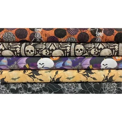 HALLOWEEN Cotton Fabric Nutex Bones Witches Bats Webs Patchwork Craft Fabric • £3.70