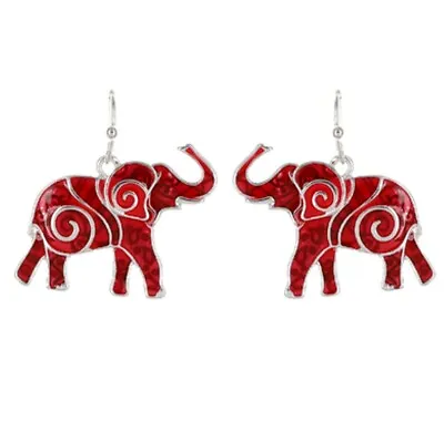 Red Enameled Lucky Elephant Earrings Gift Boxed Fast Shipping • $12.95