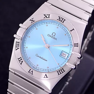 Vintage Omega Constellation Quartz Sky Blue Dial Date Dress Men's Watch • $780