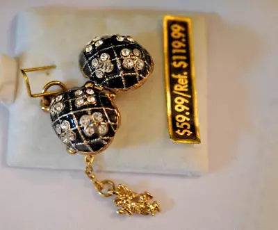 Vintage Faberge Egg Enmel Rhinestone Egg Locket Pendant • $19.99