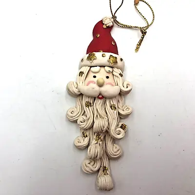 Vintage Old World Santa CLAUS Curly Beard Head Face Ornament Gold  Star Red Hat • $9.99