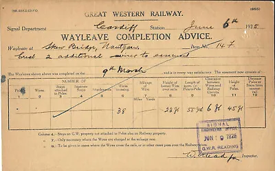 £1.50 • Buy GWR Great Western Railway Wayleave Advice Signals Cardiff, Nantgarw 1925