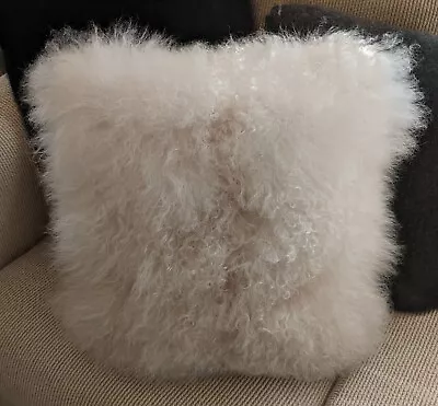 Mon Chateau Mongolian Lamb Soft Fur Pillow Champagne White 18 X 18  Feather Fill • $34.70