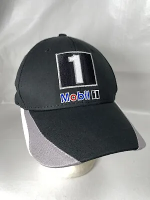 Mobil 1 Oil Cap Hat Strapback Adjustable Baseball Black Gray Embroidered Logo • $9