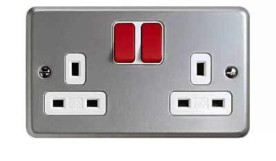 MK K2946D6 ALM 13 Amp 2-Gang Double-Pole Switch Socket With Red Rockers  • £10