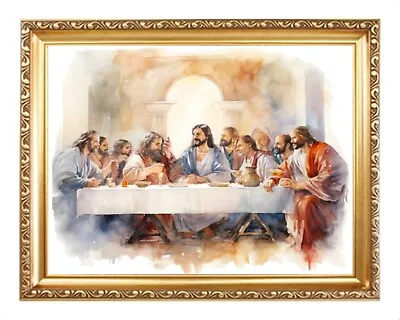 The Last Supper Jesus & 9 Of The 12 Disciples Catholic Watercolour Picture Ls1g • £17.99