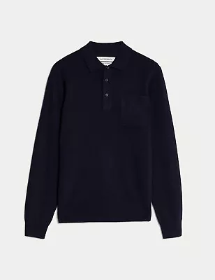 Marks And Spencer M&s Autograph Pure Cashmere Knitted Polo Shirt Navy Bnwt Large • £125