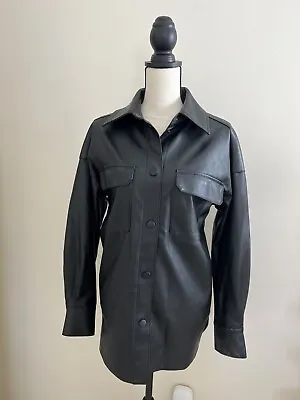 H&M Black Vegan Leather Long Sleeve Shacket Women Sz XS/S • $35