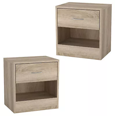 Set Of 2- Small Modern Single Drawer Wooden Bedside & Nightstand Storage Table • £39.99