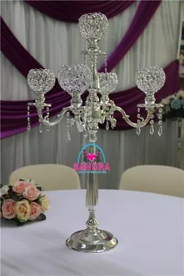  Silver / Gold 5 Arm Crystal Goblet Candelabra 85cm Wedding Decor Christmas  • £54.99