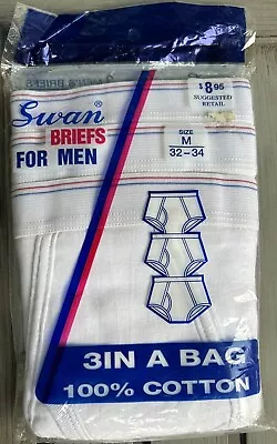 VINTAGE Swan Briefs For Men Underwear 3 Pack M-32-34 100% Cotton Style #M860 • $34.99