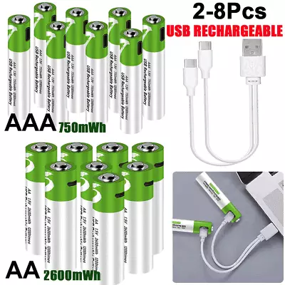 Lot 1.5V 2600mWh AA / AAA Battery Type-C USB Rechargeable Lithium Ion Batteries • $30.49