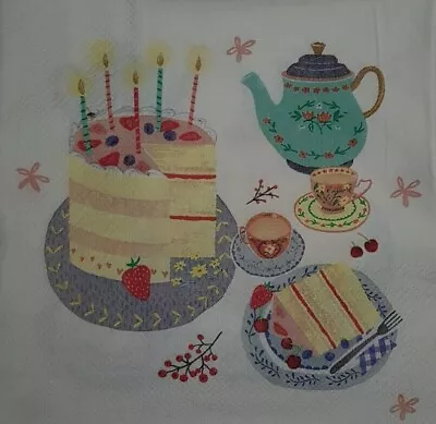 5 X Paper Napkins For Decoupage Craft Art Tea 🍵 Time & Cake Party  MAD HATTER  • $1.87