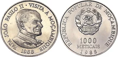 Mozambique Pope John Paul II 1988 1000 Meticais Copper Nickel Coin UNC • $22.99