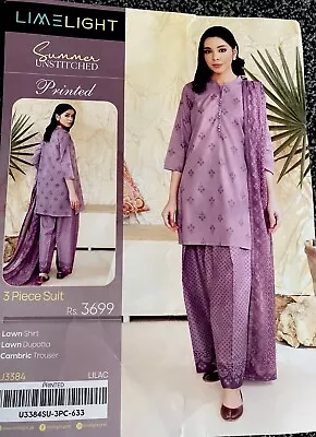 Limelight 3 Piece  Lawn Salwar Kameez Suit Unstitched • £19.99