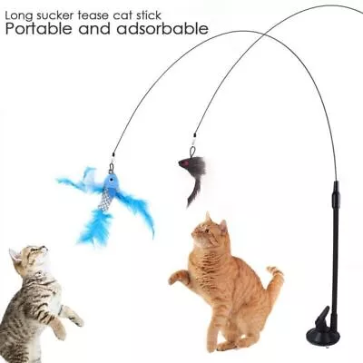 $13.15 • Buy Cat Teaser Toys Strong Suction Base Feather Adsorbable IQ Improving Cat Wand Toy