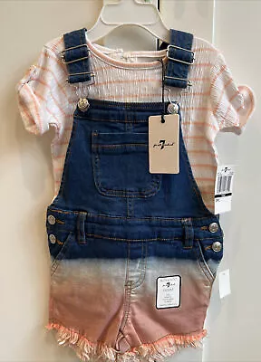 7 For All Mankind Baby Toddler Girls 2 Piece Denim Shortall Outfit Size 18M NWT • $15.95