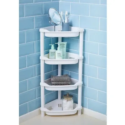 £14.87 • Buy Bathroom 4 Tier Plastic Shower Caddy Corner Shelf Pole Rack Kitchen Storage Unit