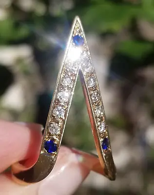 Custom Crafted Deep V Royal Blue Sapphire Diamond  14k Ring • $575