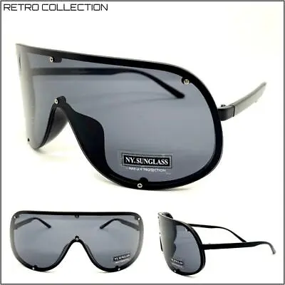 OVERSIZED RETRO FACE SHIELD VISOR SUN GLASSES Huge Jumbo Big X Large Black Frame • $19.99