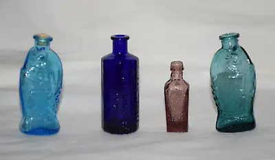 Vtg Lot 4 Miniature Glass Bitters Bottles Fischs Tree Life Blues Purple • $24.99