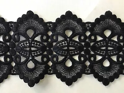 9 3/4 Yds  Unusual Lovely Scalloped Black Cotton Venise Lace Galloon • $42.99