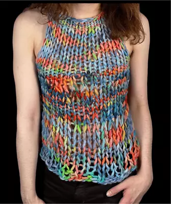 Crochet Top Vest Sweater Dress Summer Festival Mesh Rainbow Cottagecore • £24.13