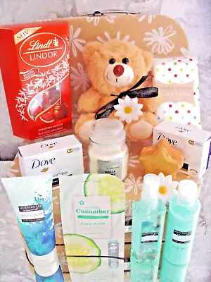 Ladies Gift Hamper For Her Birthday Pamper Spa Box  Lindt Teddy Candle Dove • £29.99