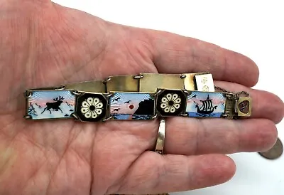 Vintag Sterling Silver & Guilloche Enamel Norway Bracelet Scenery David Andersen • $149.96