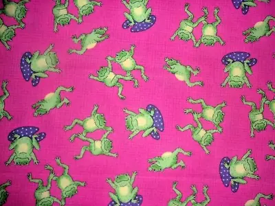 Frogs Frogs And More Frogs Having Fun Vintage Cotton Fabric  1 1/2yds • $8.99