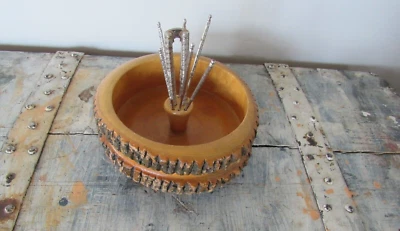 $24.99 • Buy Vintage Wooden Bark Nut Cracker Set 9  Bowl W/ Nutcracker & 6 Picks Rustic