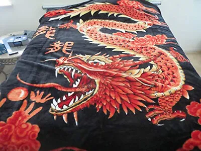 ☀️NEW 5 POUNDS SUPER SOFT QUEEN KOREAN MINK BLANKET Plush Asian Dragon #2  • $59.99