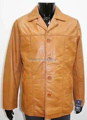 ROXA Classic Men Genuine Lambskin 100% Leather Jacket Motorcycle Tan Button Coat • $119.20