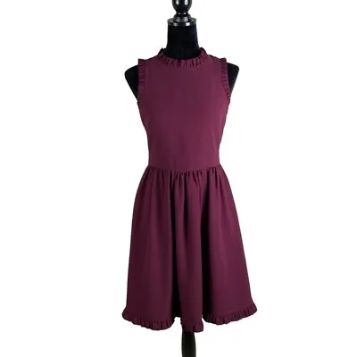 Kate Spade Ma Cherie Ruffle Fit And Flare Dress Burgundy Women’s Size 2 • $52.50