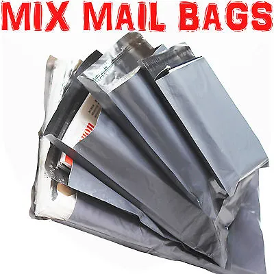 100 MIXED SIZES Grey Postage/Poly/Postal Mailing Bags/Sacks/Envelopes Self Seal • £7.29