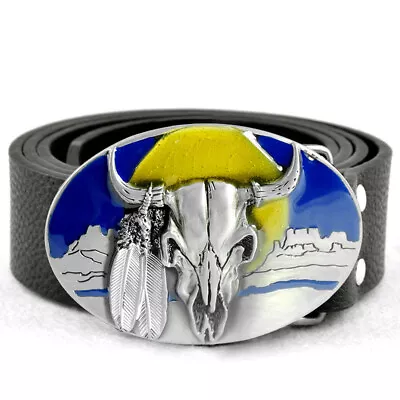 Mens Leather Belts Jeans Belt Removeable Oval Metal Men Belt Buckle 38mm Width • £6.99