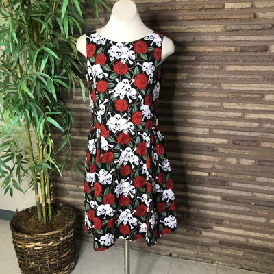 $32 • Buy Skull And Roses Alexander Henry Fabric Fit And Flare Dress