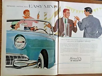1956 Mutual Of Omaha Insurance Ad Family New Convertible Automobile • $4