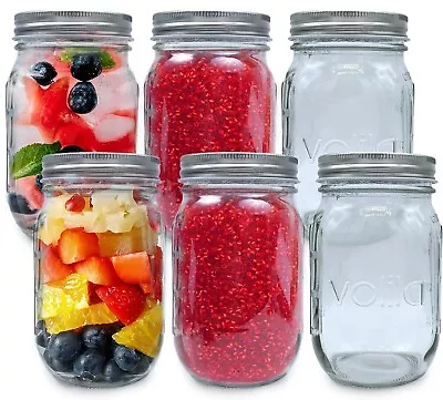 Glass Mason Jars With Lids 490ml Leak Proof Glass Container DIY Oats Jar 6 Pack • £16.49