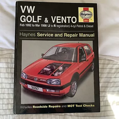 Haynes VW Golf Vento Manual  Repairs Service Feb 1992 TO Mar 1998  J TO R  3097  • $9.95