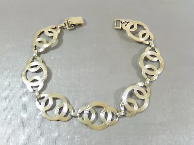 Vtg  Symmetalic 14k Yellow Gold And Sterling Silver 7.5  Disc Link Bracelet • $55