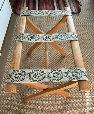 Scheibe Wooden Folding Luggage Suitcase Rack Tapestry Straps VINTAGE • $69