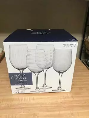 New Mikasa Cheers Set Of 4 White Wine Glasses 16 Ozstckers On Glasses With Box • $65